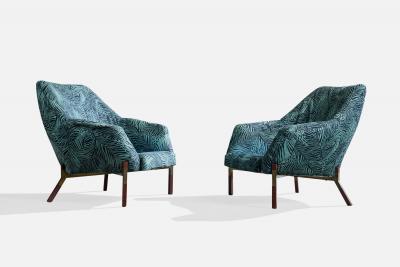 Italian Designer Lounge Chairs with Fabric Wood and Brass Italy 1960s