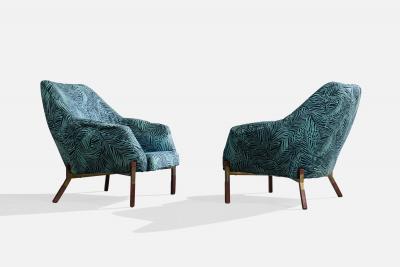 Italian Designer Lounge Chairs with Fabric Wood and Brass Italy 1960s