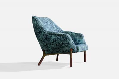 Italian Designer Lounge Chairs with Fabric Wood and Brass Italy 1960s
