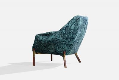 Italian Designer Lounge Chairs with Fabric Wood and Brass Italy 1960s