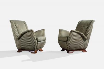 Italian Designer Lounge Chairs with Fabric and Wood Italy 1940s