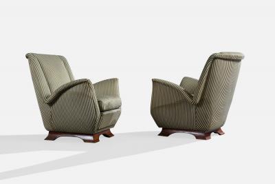 Italian Designer Lounge Chairs with Fabric and Wood Italy 1940s