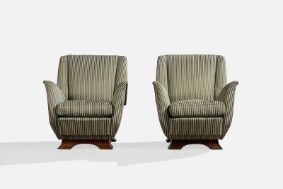 Italian Designer Lounge Chairs with Fabric and Wood Italy 1940s