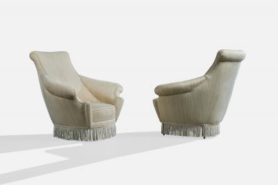 Italian Designer Lounge Chairs with Fabric and Wood Italy 1950s
