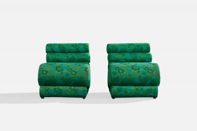 Italian Designer Lounge Chairs with Fabric and Wood Italy 1970s