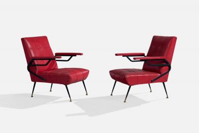 Italian Designer Lounge Chairs with Metal Vinyl and Brass Italy 1960s
