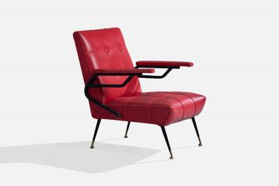 Italian Designer Lounge Chairs with Metal Vinyl and Brass Italy 1960s