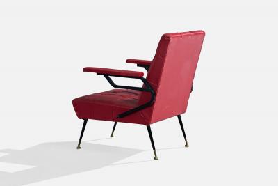 Italian Designer Lounge Chairs with Metal Vinyl and Brass Italy 1960s