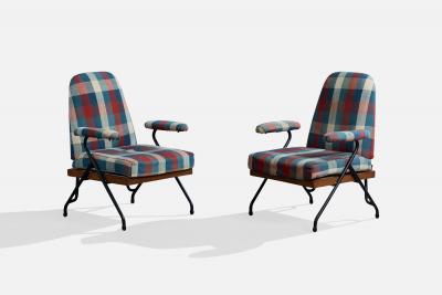 Italian Designer Lounge Chairs with Metal Wood and Fabric Italy 1960s
