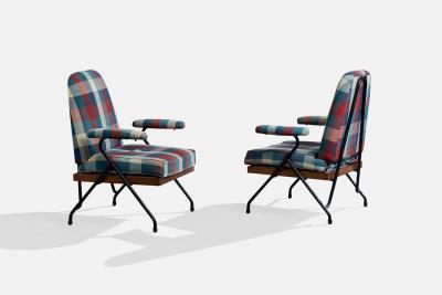 Italian Designer Lounge Chairs with Metal Wood and Fabric Italy 1960s