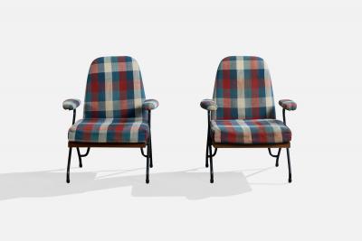 Italian Designer Lounge Chairs with Metal Wood and Fabric Italy 1960s