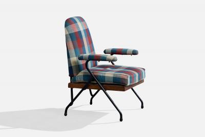 Italian Designer Lounge Chairs with Metal Wood and Fabric Italy 1960s
