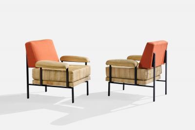 Italian Designer Lounge Chairs with Metal and Fabric Italy 1960s
