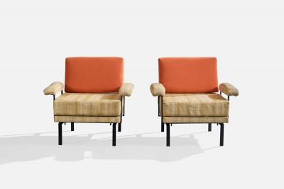 Italian Designer Lounge Chairs with Metal and Fabric Italy 1960s