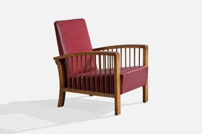 Italian Designer Lounge Chairs with Oak and Vinyl Italy 1940s