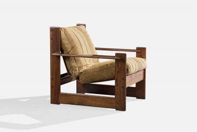 Italian Designer Lounge Chairs with Pine and Fabric Italy 1970s