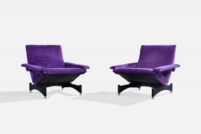 Italian Designer Lounge Chairs with Velvet Metal and Brass Italy 1960s