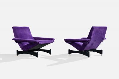 Italian Designer Lounge Chairs with Velvet Metal and Brass Italy 1960s