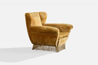 Italian Designer Lounge Chairs with Velvet and Wood Italy 1940s