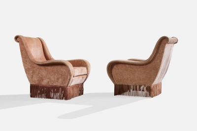 Italian Designer Lounge Chairs with Velvet and Wood Italy 1950s