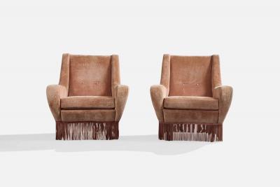 Italian Designer Lounge Chairs with Velvet and Wood Italy 1950s