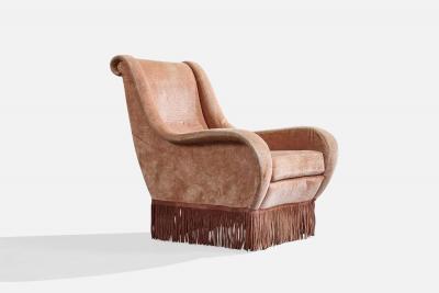 Italian Designer Lounge Chairs with Velvet and Wood Italy 1950s