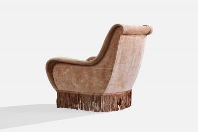 Italian Designer Lounge Chairs with Velvet and Wood Italy 1950s