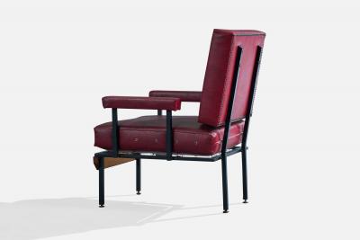 Italian Designer Lounge Chairs with Vinyl Metal and Wood Italy 1960s
