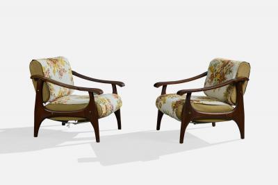 Italian Designer Lounge Chairs with Wood and Fabric Italy 1950s