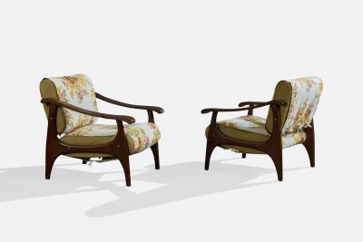 Italian Designer Lounge Chairs with Wood and Fabric Italy 1950s