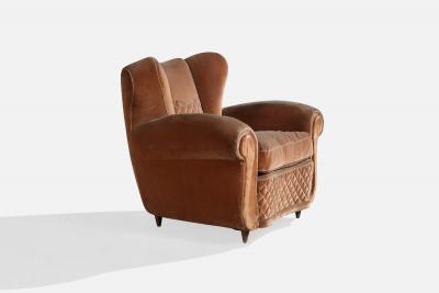 Italian Designer Lounge Chairs with Wood and Velvet Italy 1940s