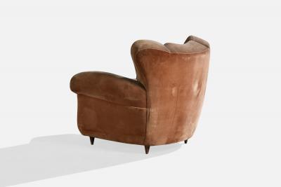 Italian Designer Lounge Chairs with Wood and Velvet Italy 1940s