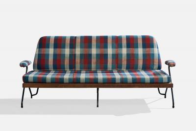 Italian Designer Sofa with Metal Wood and Fabric Italy 1960s