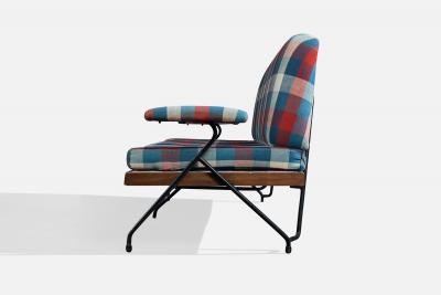 Italian Designer Sofa with Metal Wood and Fabric Italy 1960s