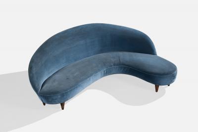 Italian Designer Sofa with Velvet and Wood Italy 1950s