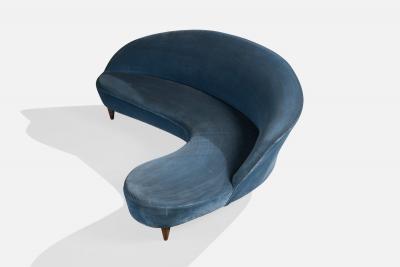 Italian Designer Sofa with Velvet and Wood Italy 1950s