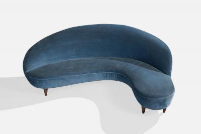 Italian Designer Sofa with Velvet and Wood Italy 1950s