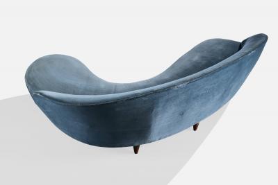 Italian Designer Sofa with Velvet and Wood Italy 1950s
