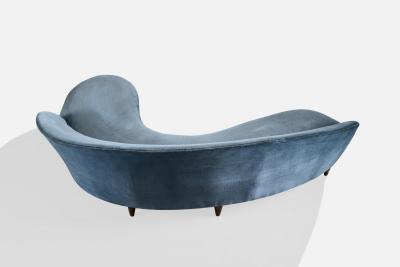 Italian Designer Sofa with Velvet and Wood Italy 1950s