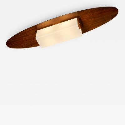 Italian Oval Wood and Opaline Ceiling Light 1960s