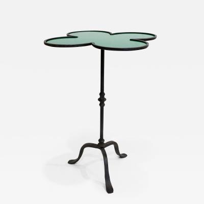Italian Twisted Cast Iron Customizable Green Glass Clover Side Coffee Table