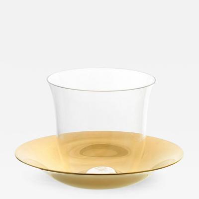 J L Lobmeyr Lily Crystal Mocca Espresso Cup with Gilded Brass Saucer by KIM HEEP