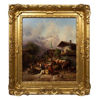 JOSEPH HEINRICH LUDWIG MARR An Alpine Village oil on panel Joseph Heinrich Ludwig Marr