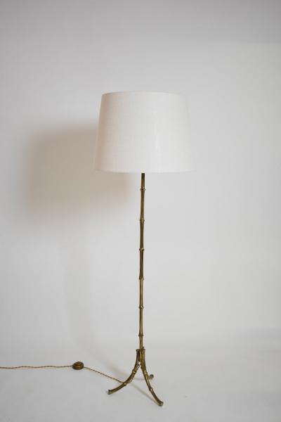 Jansen style tripod faux bamboo solid brass floor lamp 1960s 