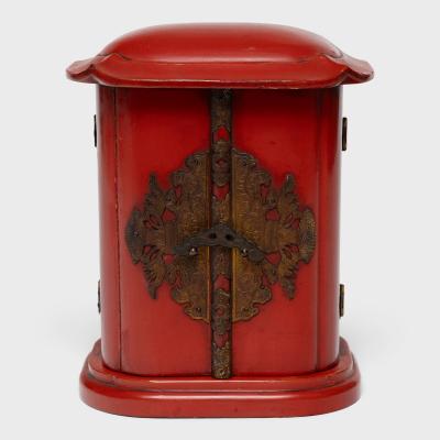 Japanese Red Lacquer Traveling Shrine of Bishamonten