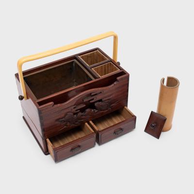 Japanese Rosewood Tabako bon with Two Rabbits