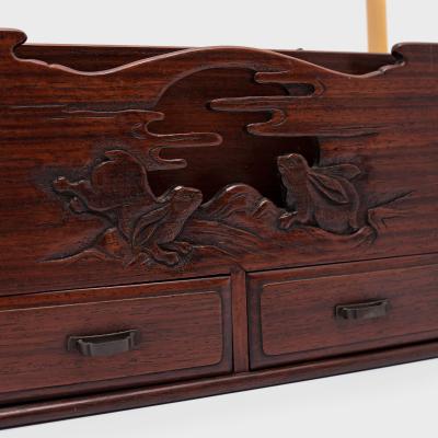 Japanese Rosewood Tabako bon with Two Rabbits