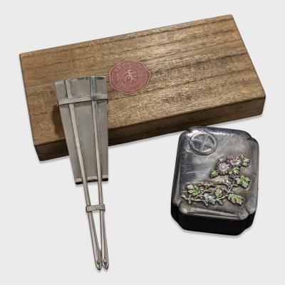Japanese Silver Fan Form Box