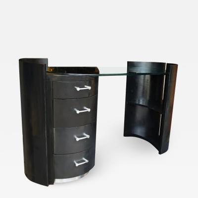 Jay Spectre Jay Spectre Eclipse Black Oak Barrel Desk Vanity Glass Top with Book Shelf
