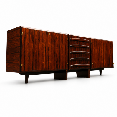 Jean Gillon Rosewood Credenza with Sculptural Drawers Brazil 1960s